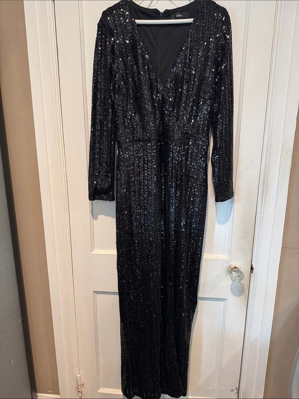 Lulu's Black Sequin Long Sleeve V-Neck Maxi Dress